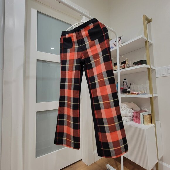 Fall/Winter Wool black Orange Plaid Wide Leg Pant with scaf - Picture 3 of 3